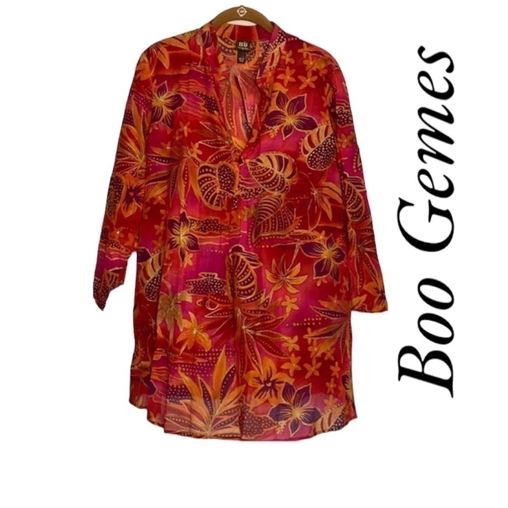 BOO Gemes Tropical Floral Cotton/Silk Tunic Size L Women’s
